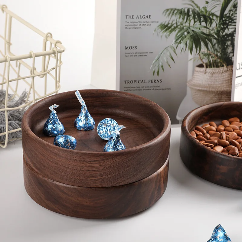 Роскошный орех твердый цвет поднос для снэков круглая деревянная тарелка