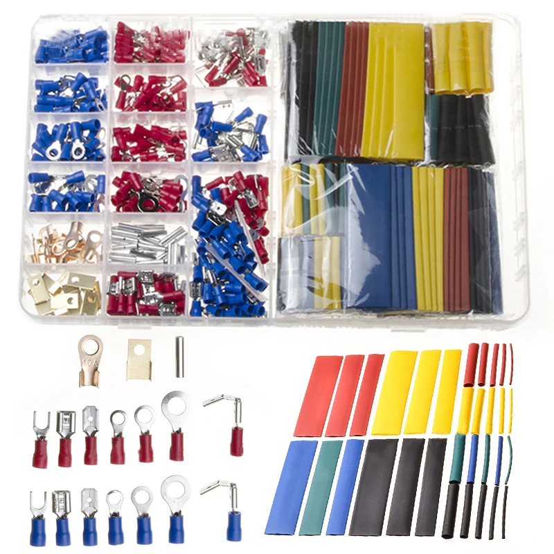 

678 Pcs Car Electrical Wire Terminals Cold Pressing Wiring Connection Terminal Insulated Crimp Connectors Heat Shrinkable Tube