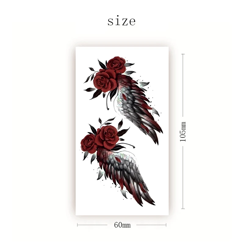 

Feather Wings Waterproof Temporary Tattoo Sticker Sexy Blood Red Rose Flowers Fake Tattoos Flash Tatoos Chest Body Art Women Men
