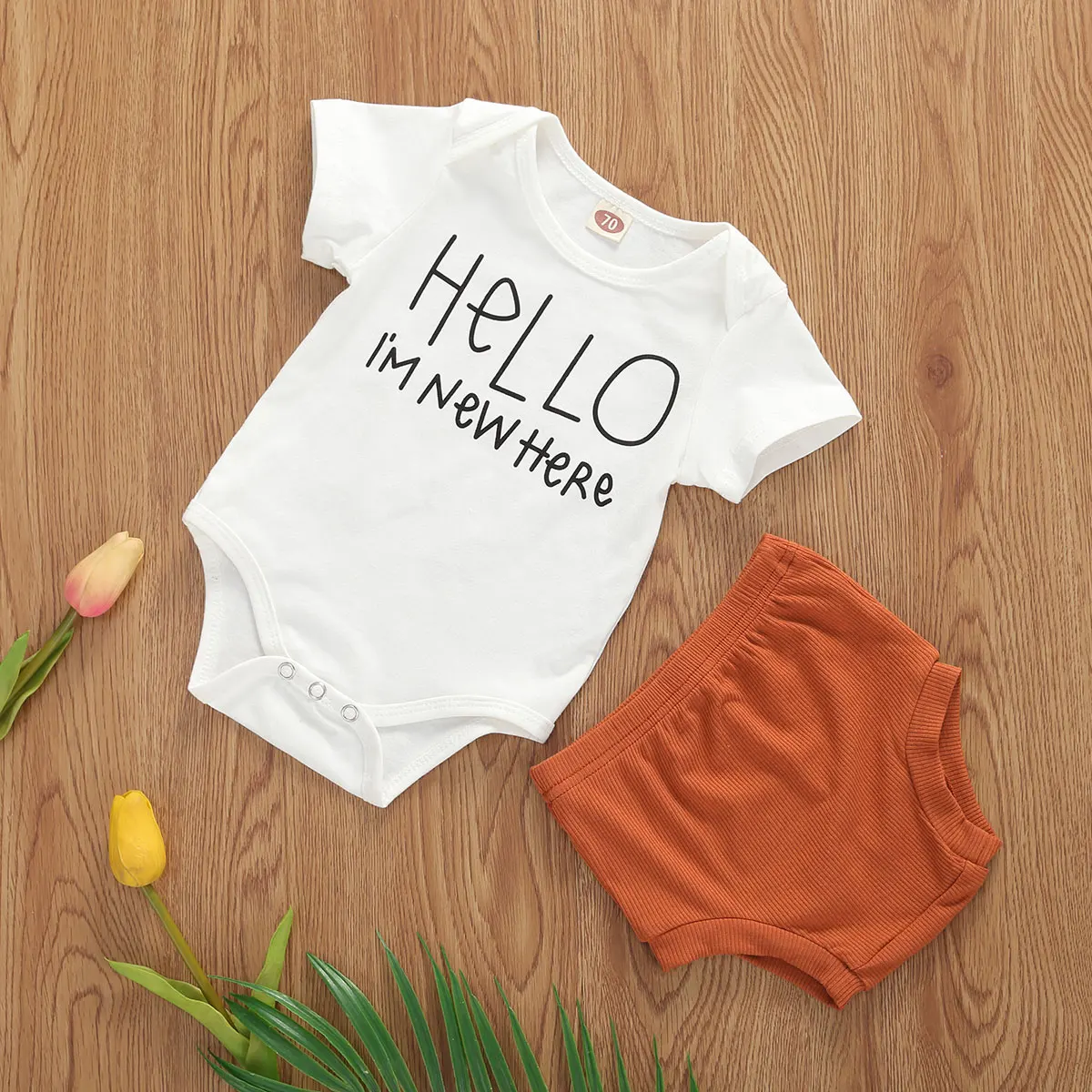 Baby Girls Outfits 2-Piece Set Summer Fashion Letter Print Short Sleeve Jumpsuit High Waist Brown Shorts | Мать и ребенок