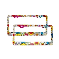 personalized license plate rainbow flower chicago frame metal aluminum plate cover car tag holder for women men auto decoration