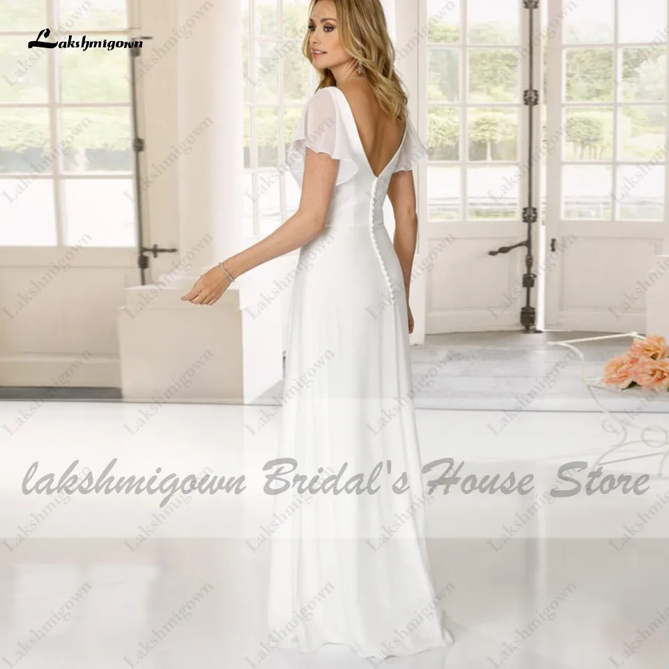 

Simple Chiffon Long Beach Wedding Dresses for Chic Boho Bridal Reception Wedding Party Gowns 2021 Floor Length V Neckline
