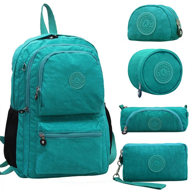 5 pieces Lake Green ACEPERCH Повседневный школьный рюкзак Bolsa для девочек-подростков водонепроницаемый нейлоновый ноутбук Mochila Escolar с брелком - Цвет: 5 pieces Lake Green