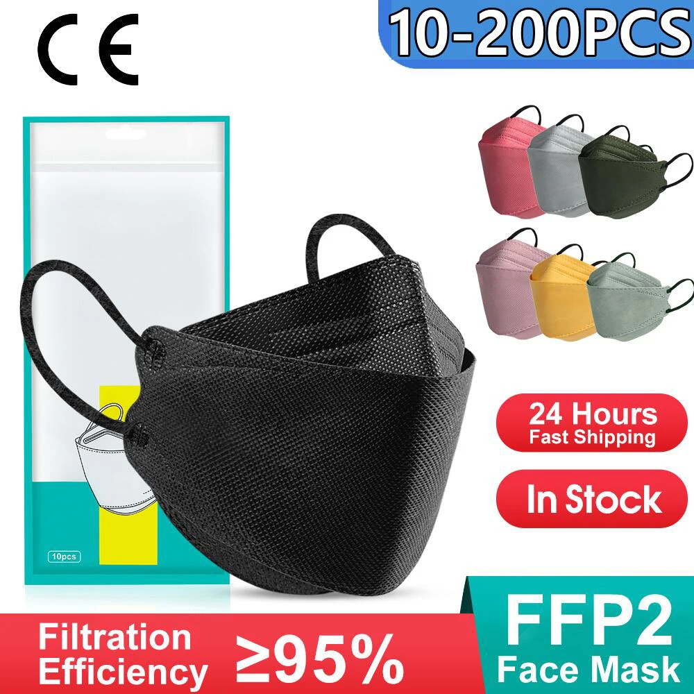 

10-200pcs ffp2mask Morandi Kn95 Fish Mask Hygienic Safety Dust Approved FP2 Masks 4 Ply Adult kf94mask Black Mascarillas FPP2