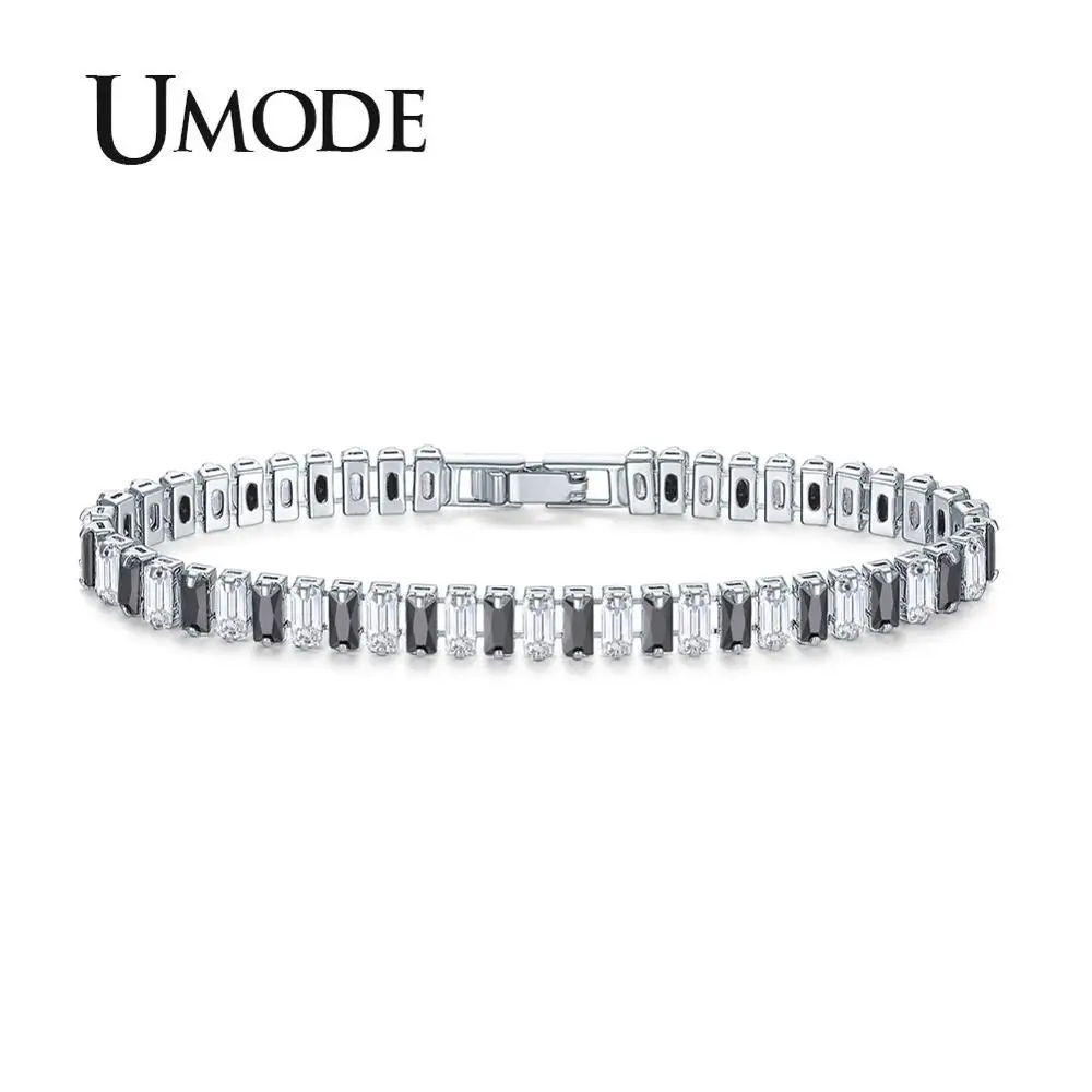 Модные женские теннисные браслеты UMODE 2019 с черным Цирконом и кристаллами цвета