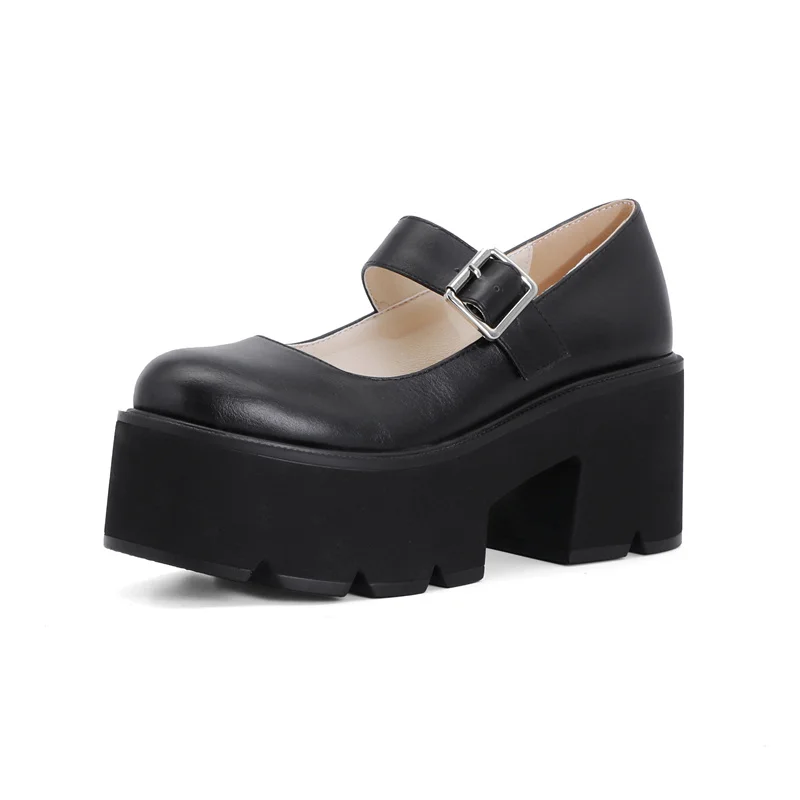 

Spring & Autumn Women Shoes Mary Jane Pu Platform Square Heel Buckle Strap Pumps Big Yards Round Toe Casual Shoes For Women