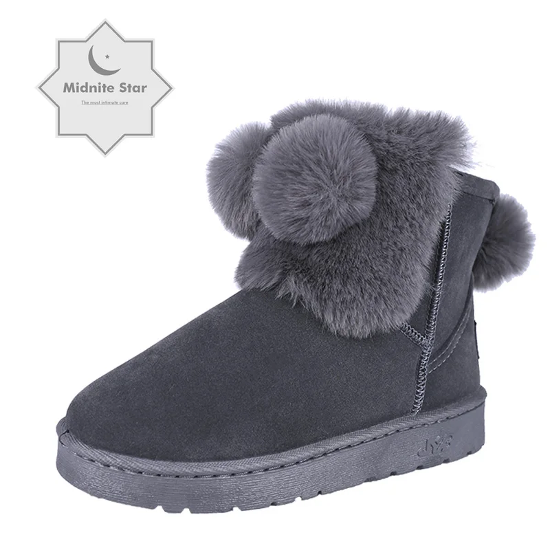 Женская домашняя хлопковая обувь сезон осень зима серая женская с помпонами