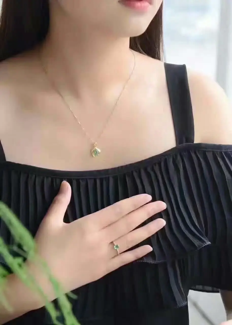 

SHILOVEM 925 sterling silver Natural Emerald rings pendants send necklace fine Jewelry wedding women 4*6mm newlptz0406991agml