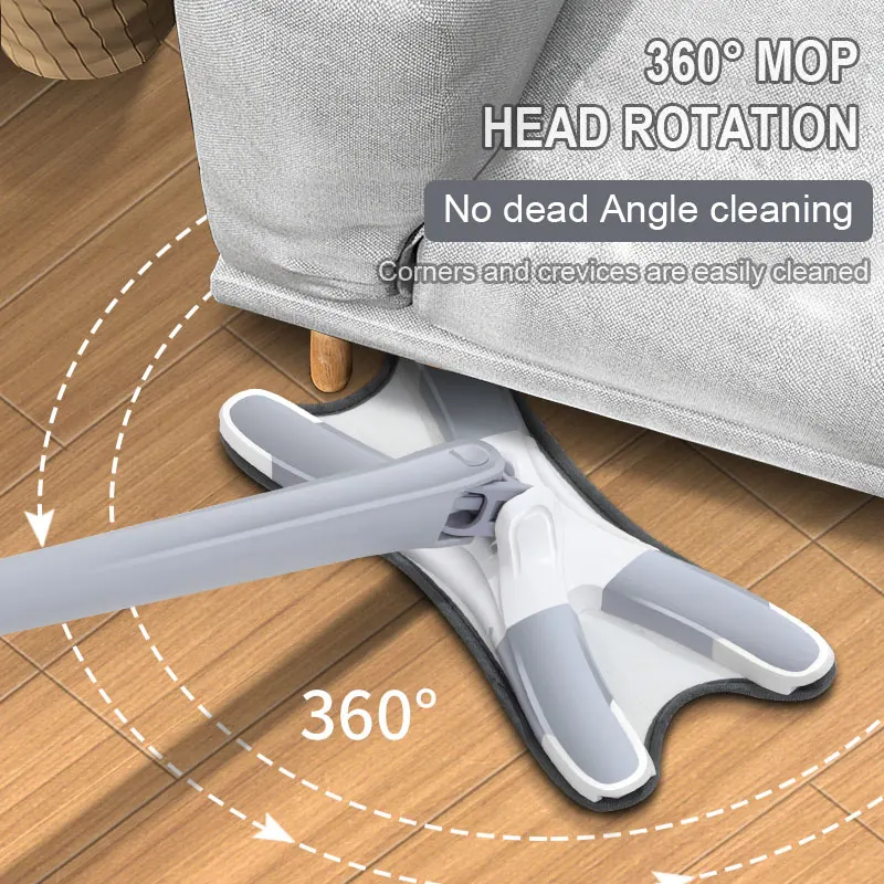 

YOOLOV X-type Flat Floor Mop With Replace Cloth Heads Degree Squeeze Hand-free Wash Household Lazy Home Cleaning Tool