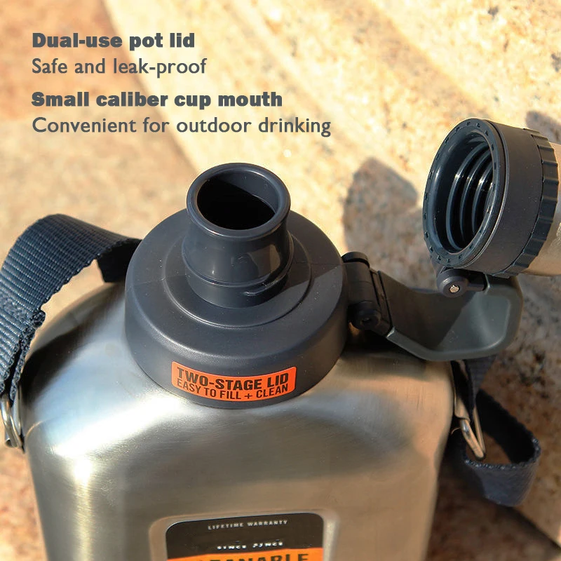 Вместительная бутылка для воды 1 л из нержавеющей стали с ремешком спортивная