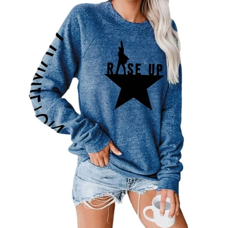 

Women Creative Star Printed T Shirt Autumn Casual Round Neck Long Sleeves Pullover Streetwear Ladies Loose T Shirt