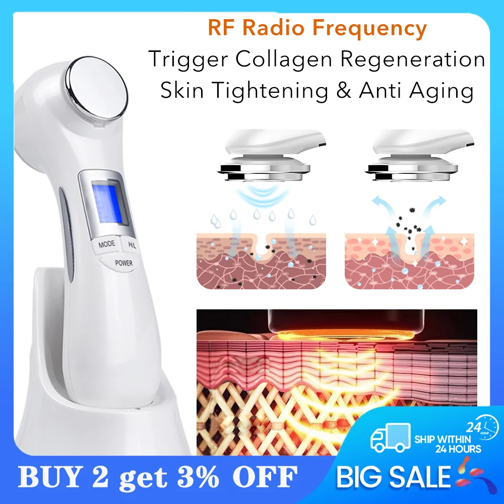 

6-in-1 LED Red Light Therapy Face Care Device Blue Photon Acne Treatment Skin Beauty Massager Lifting Facial Radiofrequency Spa