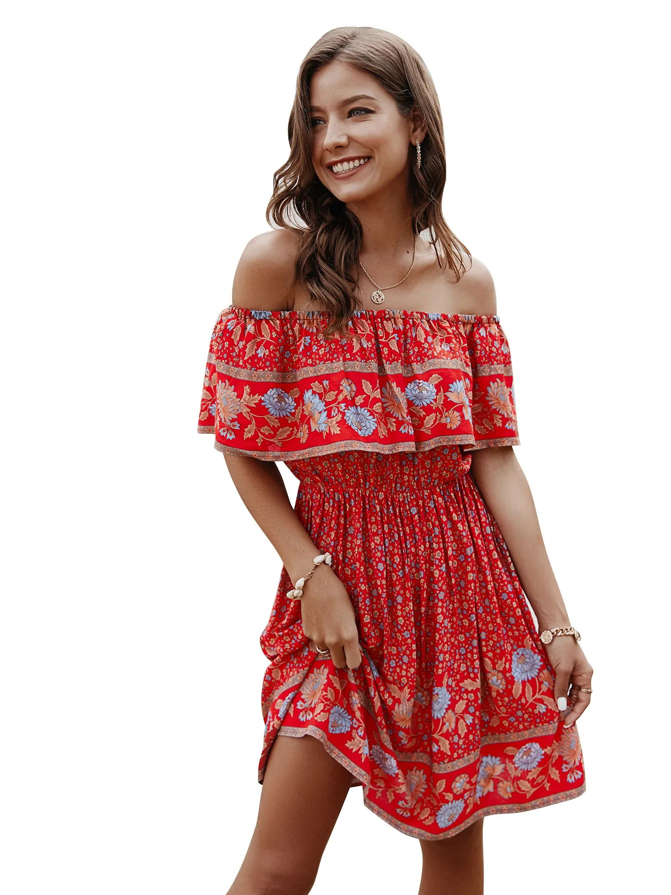

2021 ladies fashion dress summer one-shoulder print sexy dress fashion women