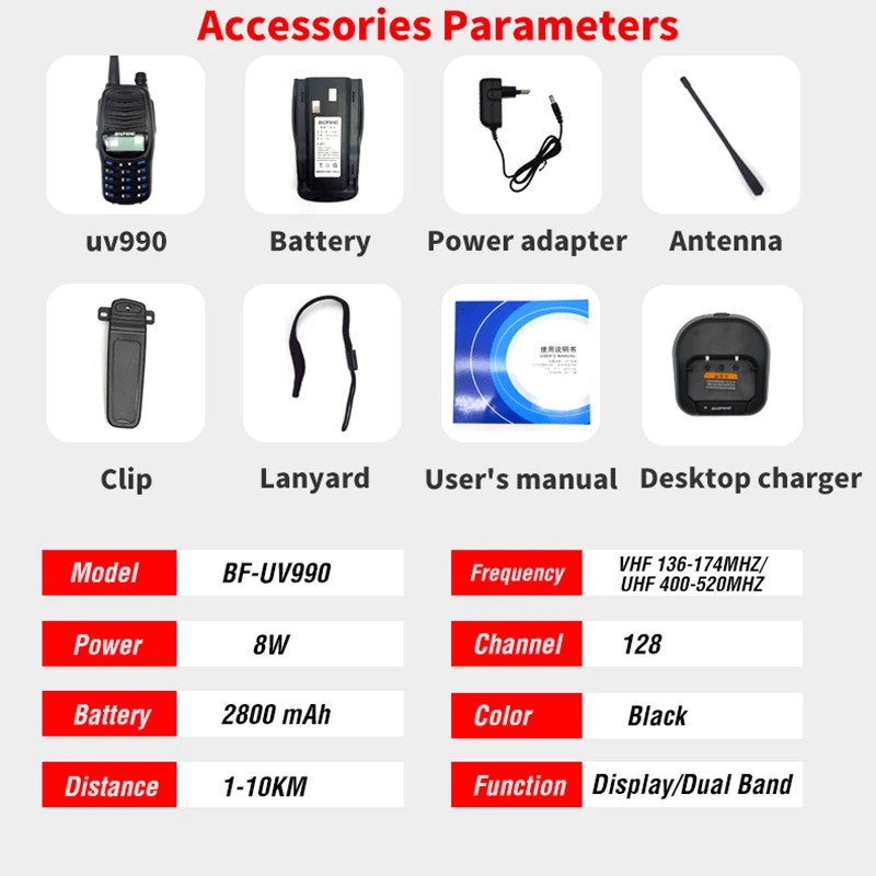 8 Вт Baofeng UV990 рация 10 км двухдиапазонный PTT трансивер VHF/UHF портативный CB Ham Радио