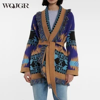 wqjgr winter cardigan sweater women wool kniited tassel colorful print loose full sleeve high quality sweaters female coat