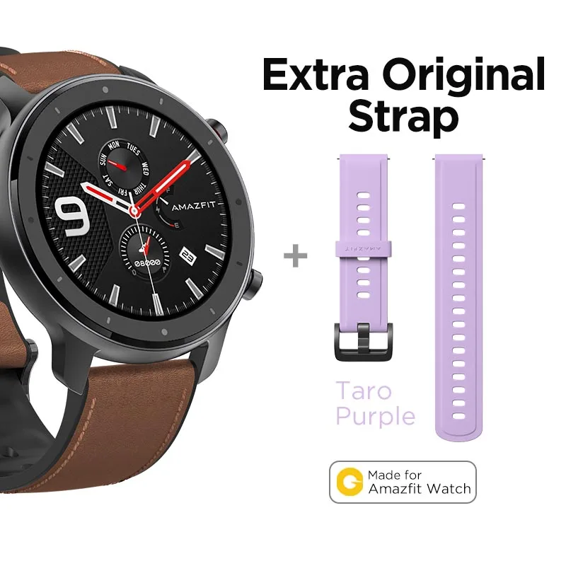 A-Extra Purple Strap Глобальная версия Amazfit GTR 47 мм Смарт-часы 5ATM водонепроницаемые Смарт-часы 24 дня батарея управление музыкой кожаный силиконовый ремешок - Цвет: A-Extra Purple Strap