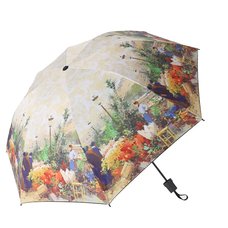 

Folding Umbrella Female Van Gogh Painting Chinese Art Sakura Umbrella Rain Women Windproof Anti-UV Parasol Cute Umbrella