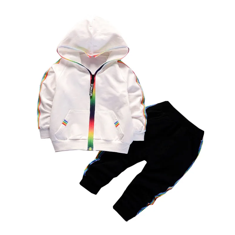 Clothing suit boys girls clothes fashion sports two-piece rainbow trim hooded sweater jacket + pants quality children's clothes