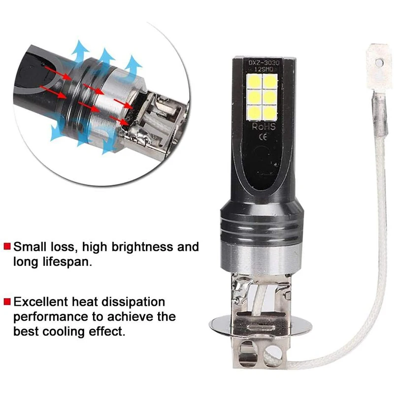 1 шт. H3 светодиодсветильник фары противотуманные белые лампы 6000k 12SMD передняя
