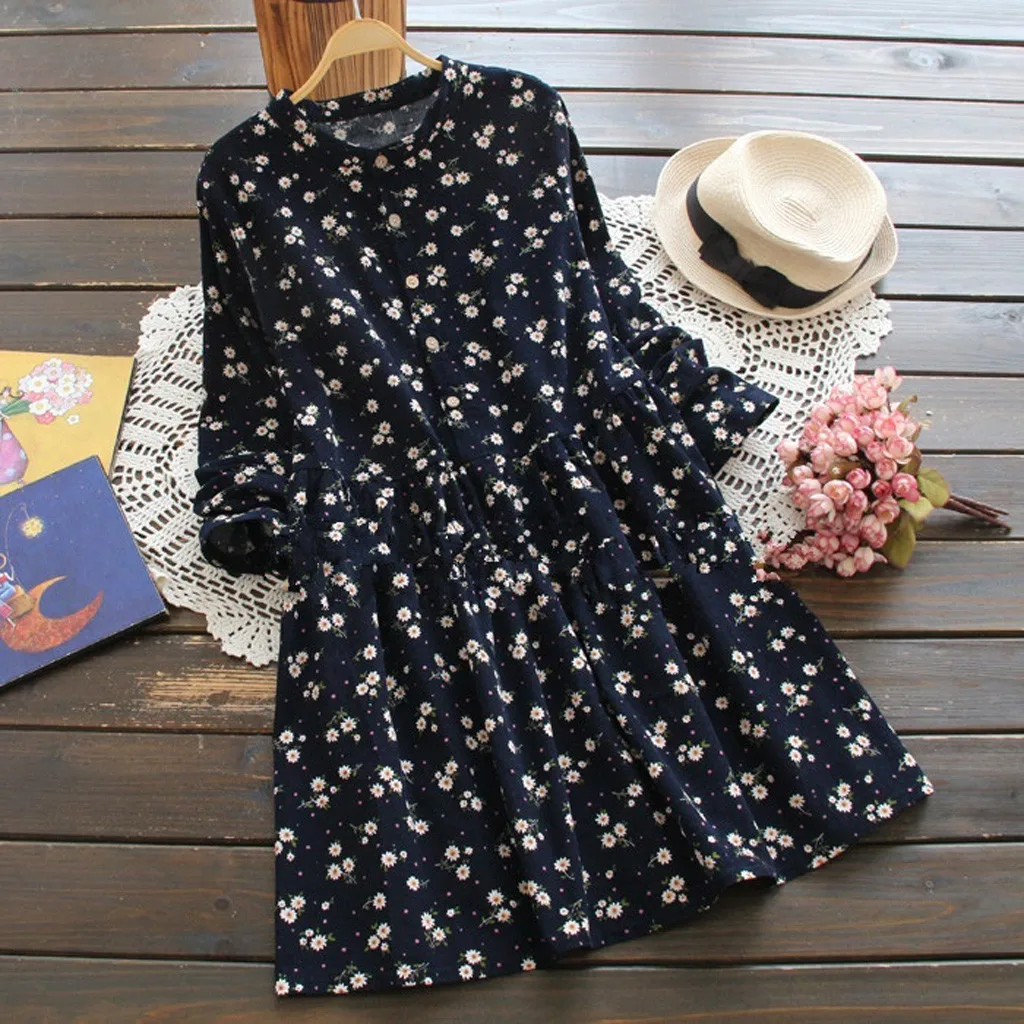 Женское осеннее пляжное платье с цветочным принтом женское вельветовое