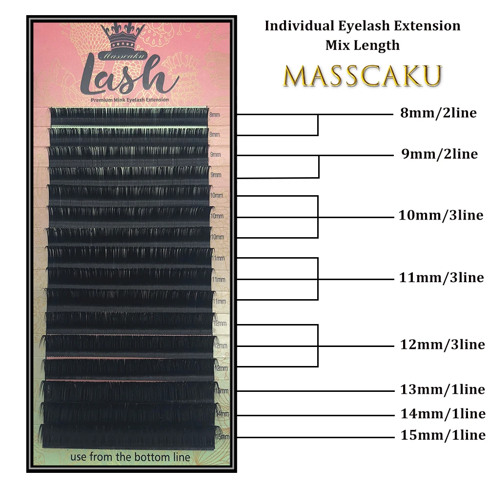 MASSCAKU 16 рядов 8 ~ 15 мм микс высококачественные норковые ресницы для наращивания