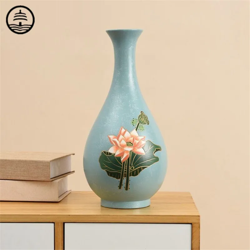 

BAO GUANG TA Chinese Style Ethnic Abstract Art Girl Lotus Vase Dried Flower Arrangement Ceramic Craft Home Decoration Gift R6258