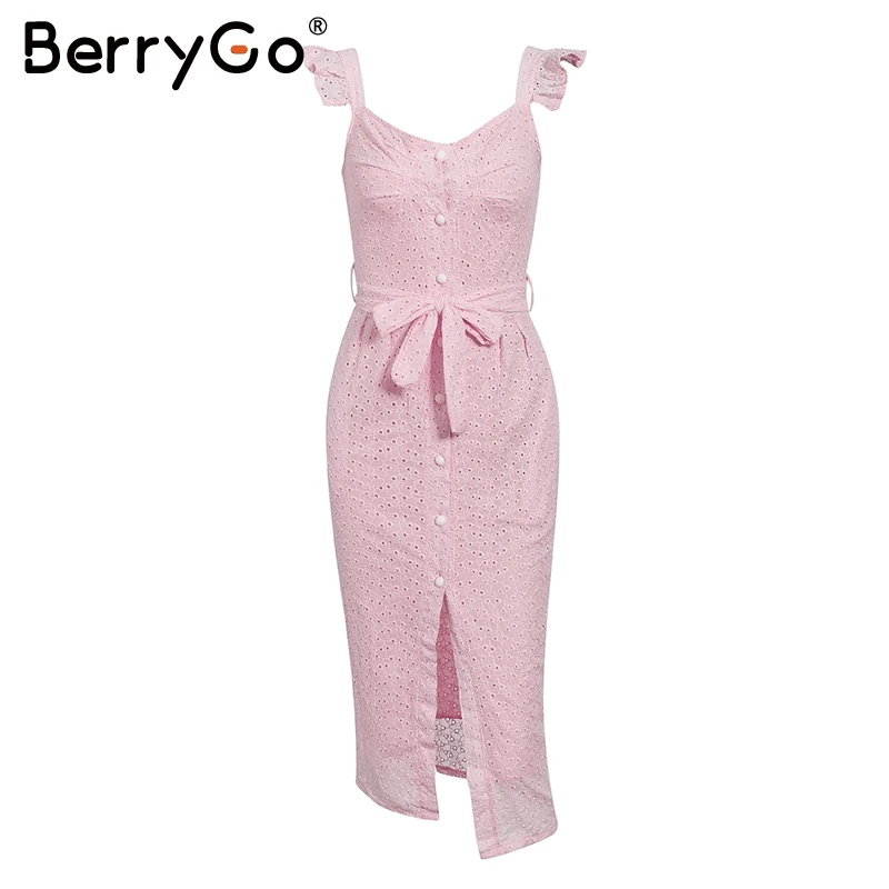 BerryGo элегантное белое хлопковое летнее платье с вышивкой женские кружевные
