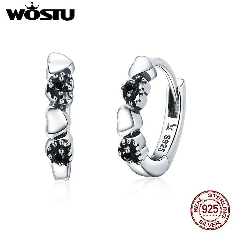 WOSTU Лидер продаж серебро 925 пробы любовь навсегда сердце черные CZ серьги гвоздики