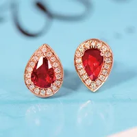 BK 18k Rose Gold Ruby Stud Earrings For Women 1.9g Genuine Gold 585 Water Drop Wedding Engagement Anniversary Fine Jewelry Gifts