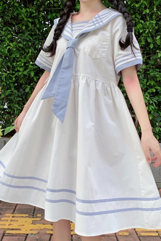 

Japanese-Style College-Style Short-Sleeved Girl's Dress Female 2020 Summer New Loose Sweet Age-Reducing JK Sailor Collar Dress