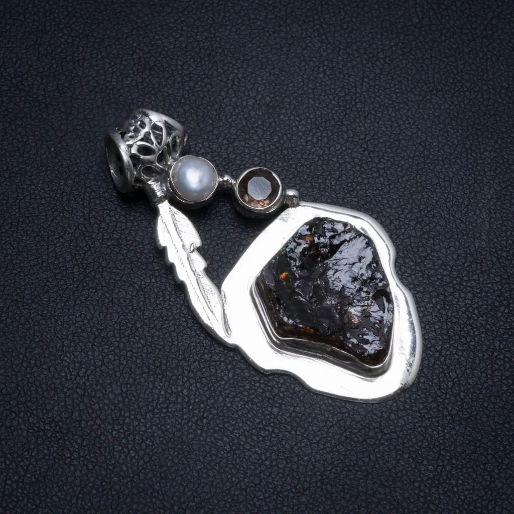 Природный дымчатый кварц и речная жемчужина Винтажный серебряный кулон 925 пробы 2