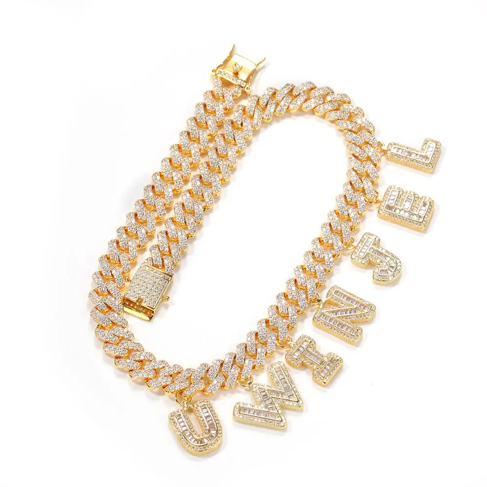 12 мм Ожерелье из циркона с кубинской связью и DIY буквами роскошная цепочка на