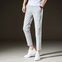 pants men korean style summer solid color casual simple elastic slim ankle length pencil pant