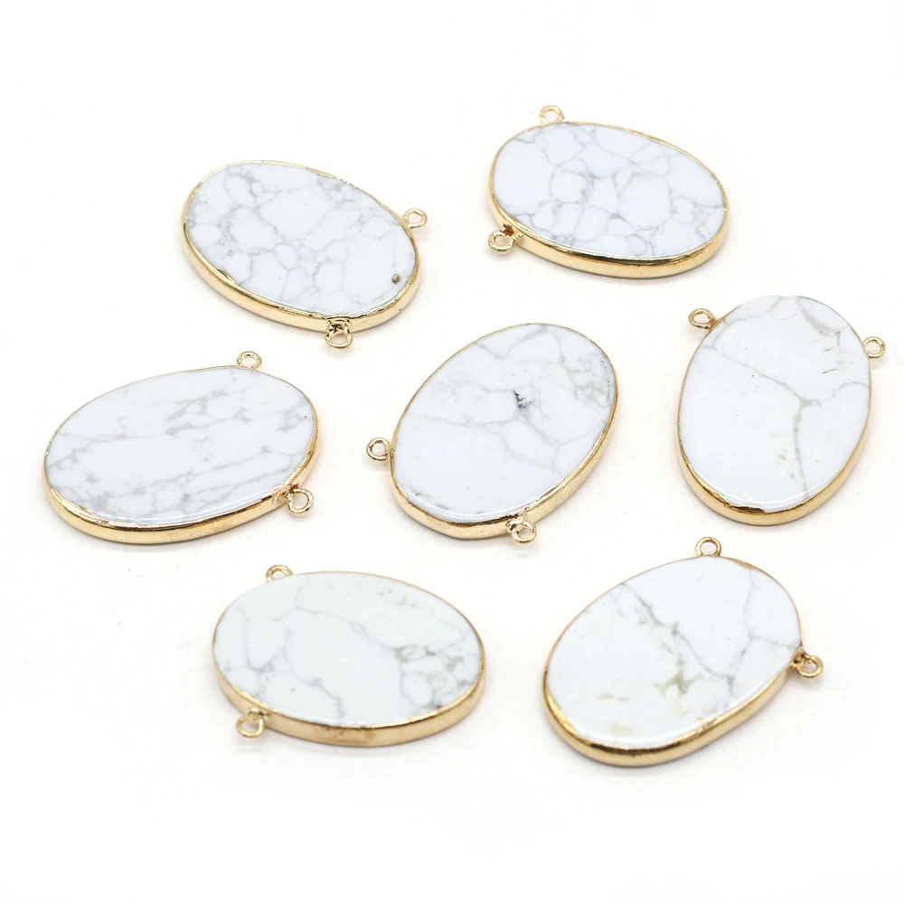 

New Natural Stone Connector White Turquoise Egg Shape Connector for Women Making DIYJewelry Necklaces Accessories 28x40mm