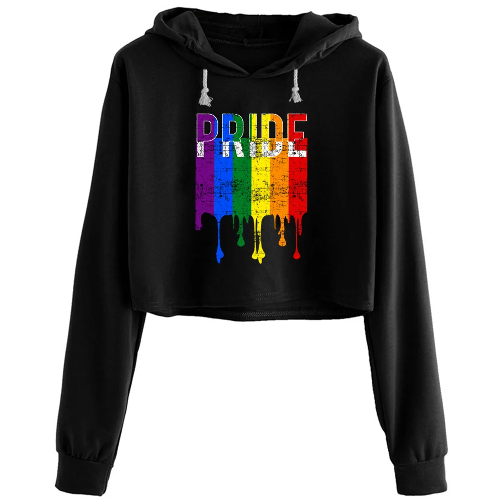 

Gay Pride Rainbow Flag Crop Hoodies Women Y2k Kawaii Goth Grunge Pullover For Girls