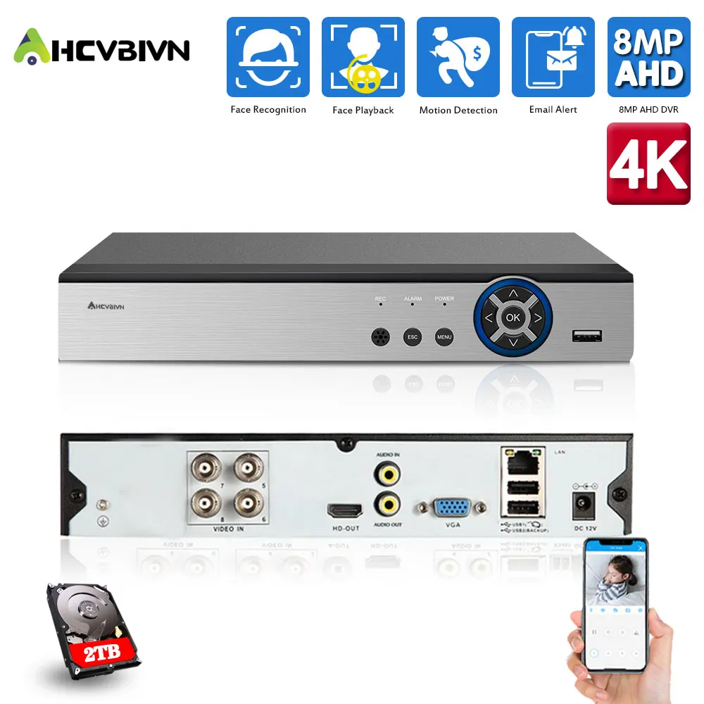 

HD 6 in1 Real H.265 4ch 4K-N 4K 8MP DVR Security CCTV hybrid video recorder DVR P2P Xmeye support AHD/TVI/CVI/CVBS/IP cameras