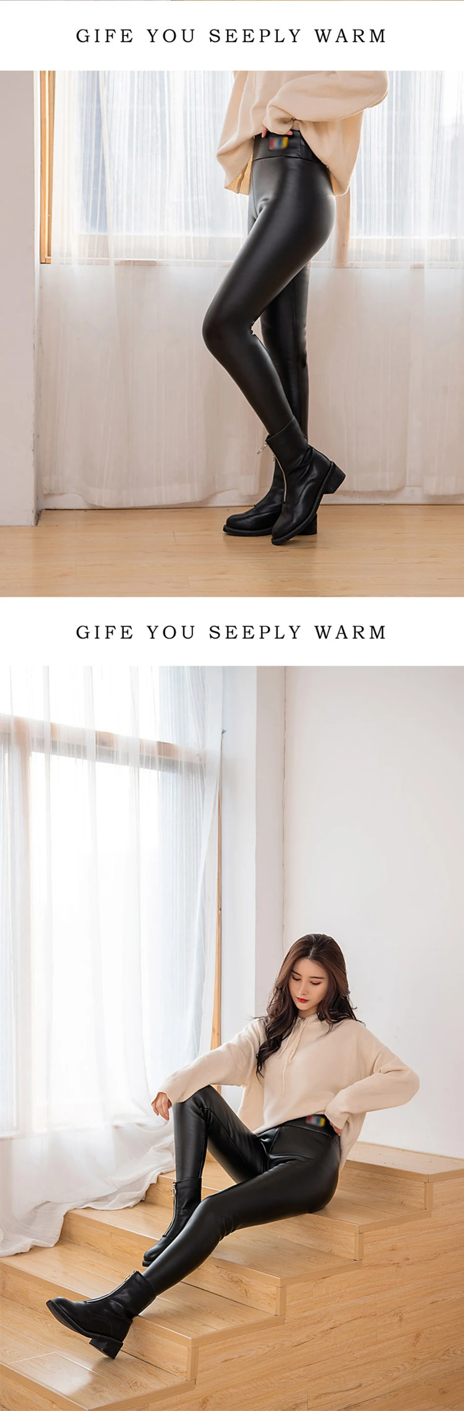 Thicken Velvet Leather Leggings For Cold Winter Women Cashmere PU Leather Workout Leggings Warm Pants Push Up Hips Leggings