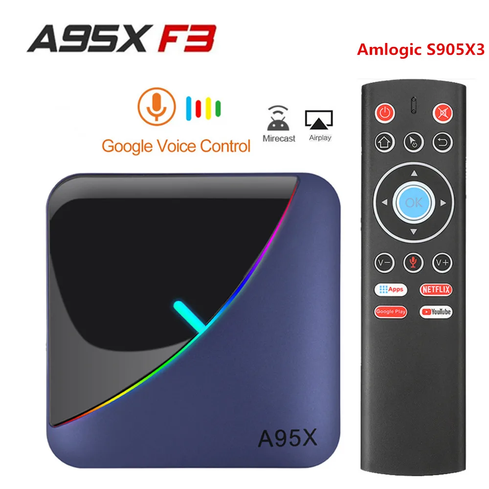 A95X F3 RGB Light TV Box Android 9.0 Amlogic S905X3 Smart TV Box H.265 8K 60fps Netflix Youtube Plex Media Player A95XF3 X3