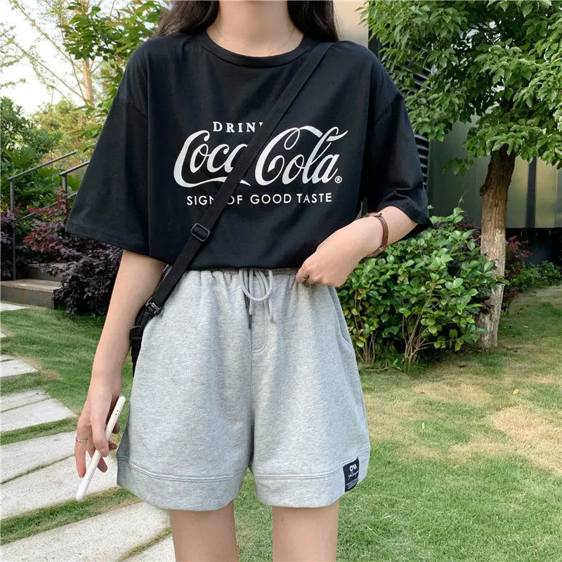 

Pants women's summer 2021 Korean loose straight tube Hong Kong style trendy ins Harajuku style casual 5-point wide leg sports
