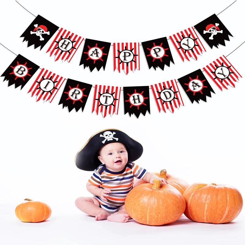 

Red Pirate Party Theme Tableware Banner Balloons Decor for Kids Happy Birthday Party Supply Baby Shower Boy Birthday Party Decor