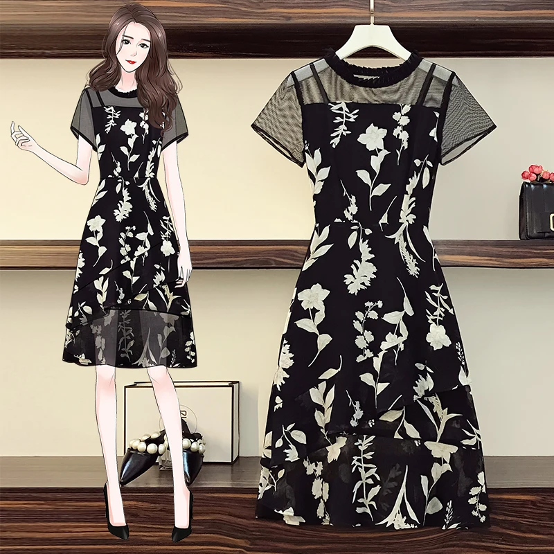 

Large women's 2021 new summer fat sister mm fashionable Chiffon Dress