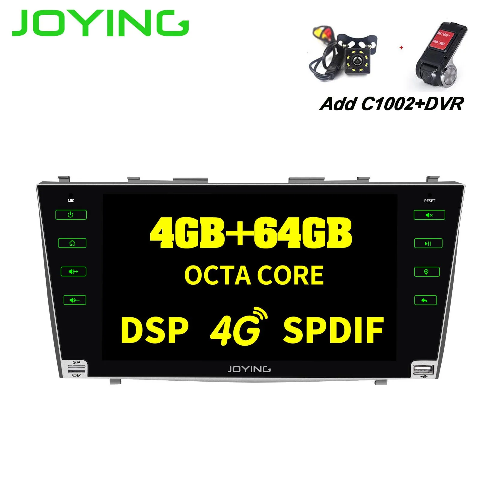 DVR and C1002 Радуясь 4 Гб ОЗУ Android 8,1 автомобильный стерео BT радио плеер для TOYOTA CAMRY сенсорный экран рулевое колесо gps Navi головное устройство для AURION - Цвет: DVR and C1002