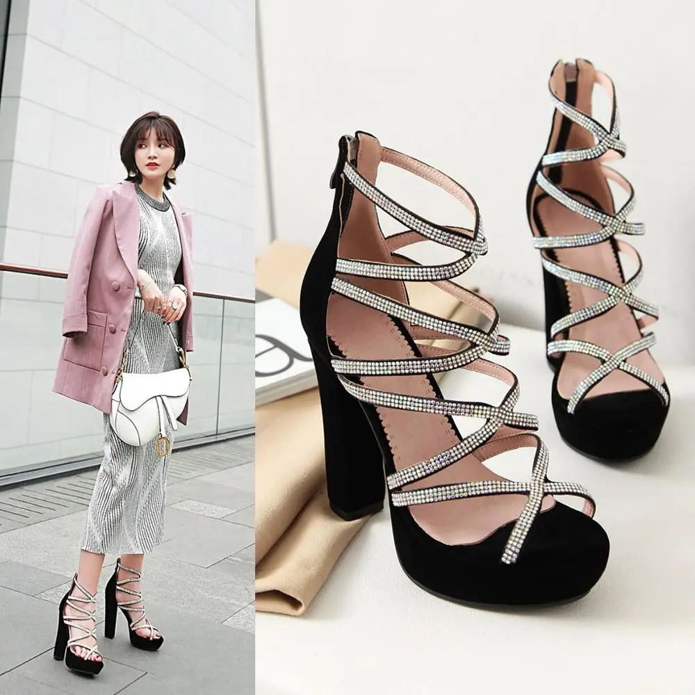 

2020Gold Bling Crystal Sexy Women Sandals Open Toe Rhinestone Straps Cross High Heel Sandals Wedding Dress Shoes Size 35-40