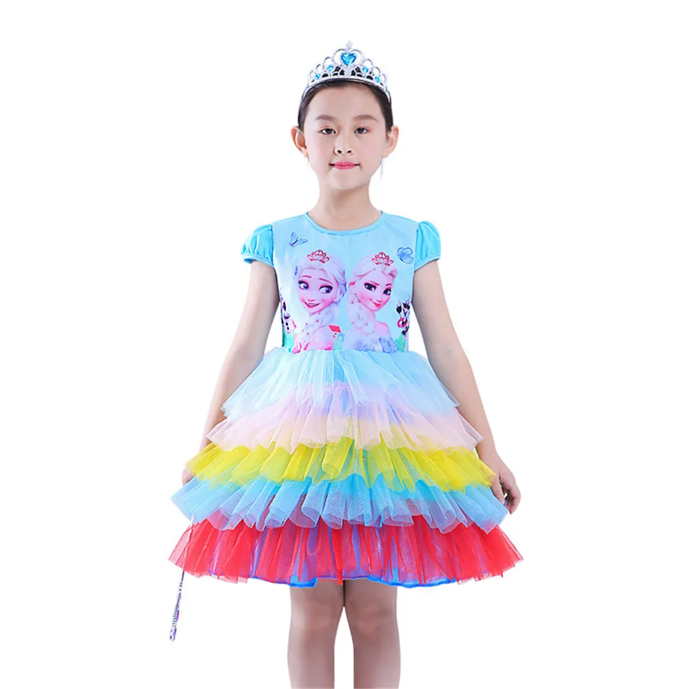 Новое платье Эльзы платья принцессы для девочек костюмы детей нарядные вечерние