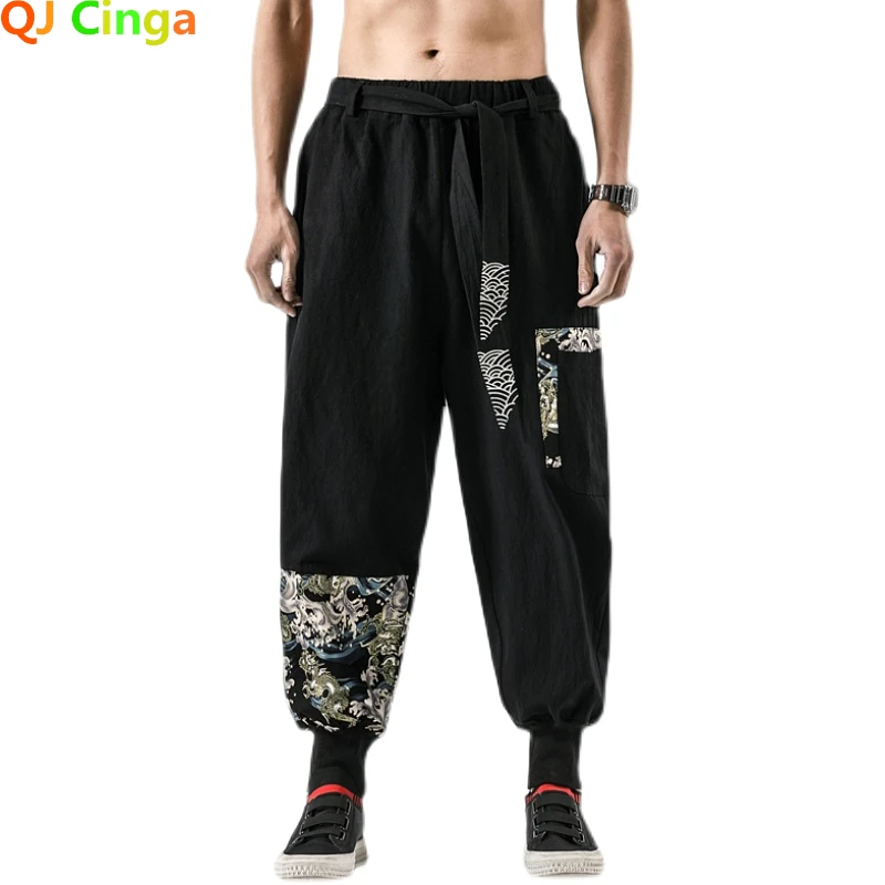 

Chinese Style Cotton and Linen Pants for Men Fashion Casual Trousers Blue Black Red Man Slacks S-5XL