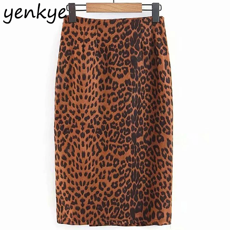 Женские сексуальные юбки леопарда с разрезом элегантная юбка-карандаш миди