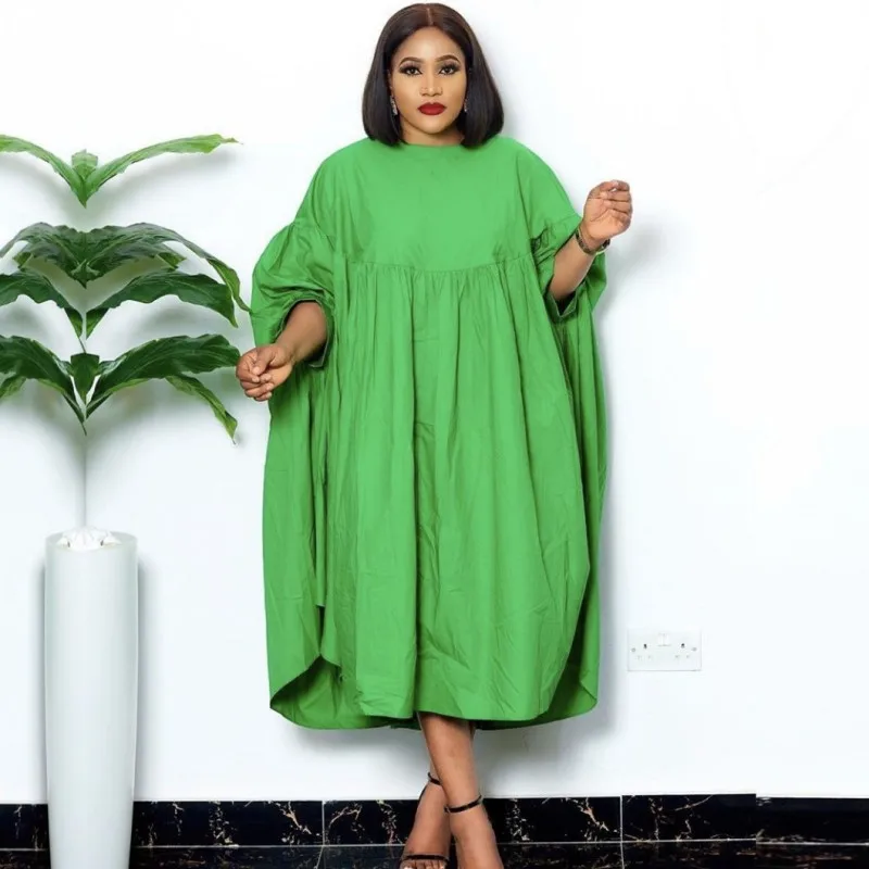 

African Long Dresses For Women Batwing Sleeve Boubou Autumn New Solid Pleated Splice loose Casual Streetwear African Dress Robes
