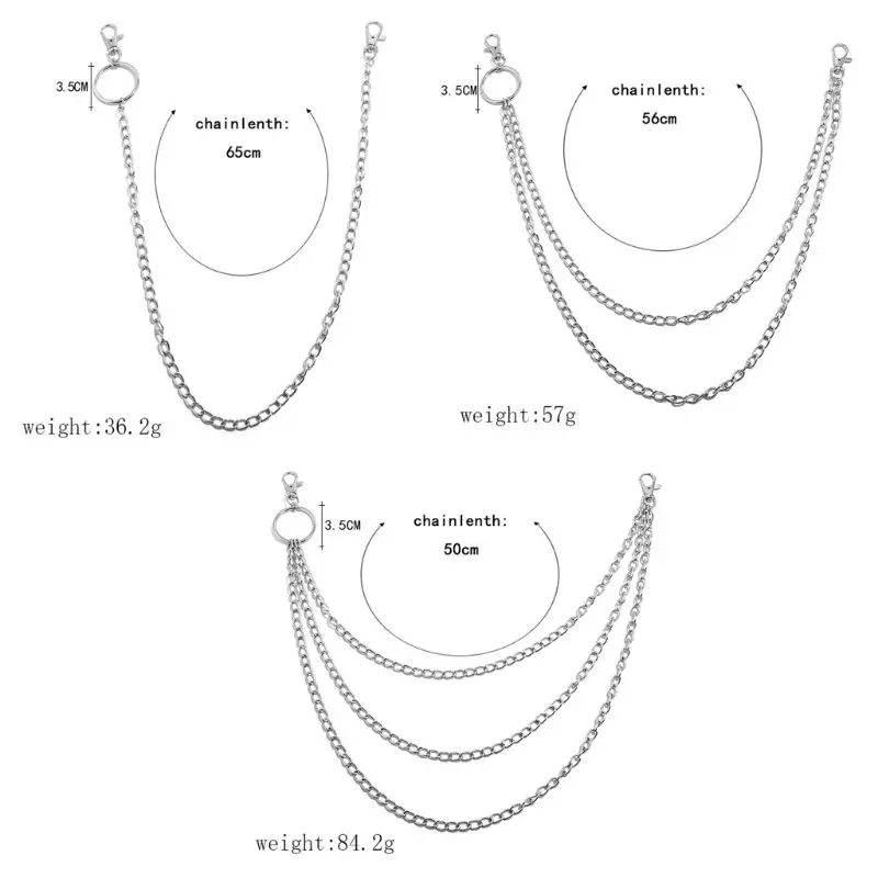 

1-3 Layer Punk Secure Travel Belt Wallet Chain Jeans Link Coil Leash Pants Chain Man Women Unisex Decorations