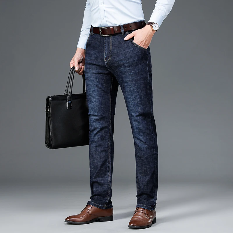 

Men's Classic Relaxed Fit Flex Jean 2021 spring autumn new Four Seasons High waist Business casual black blue denim trousers