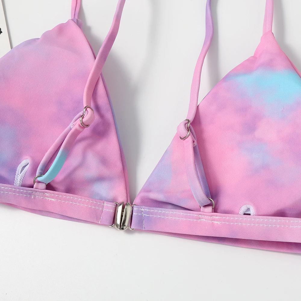 

Sexy Tie Dyed Bow Bikinis Push Up Bikini 2021 Straps Padded Low Waist Swimsuit Bandage Swimwear Women Brazilian Biquini
